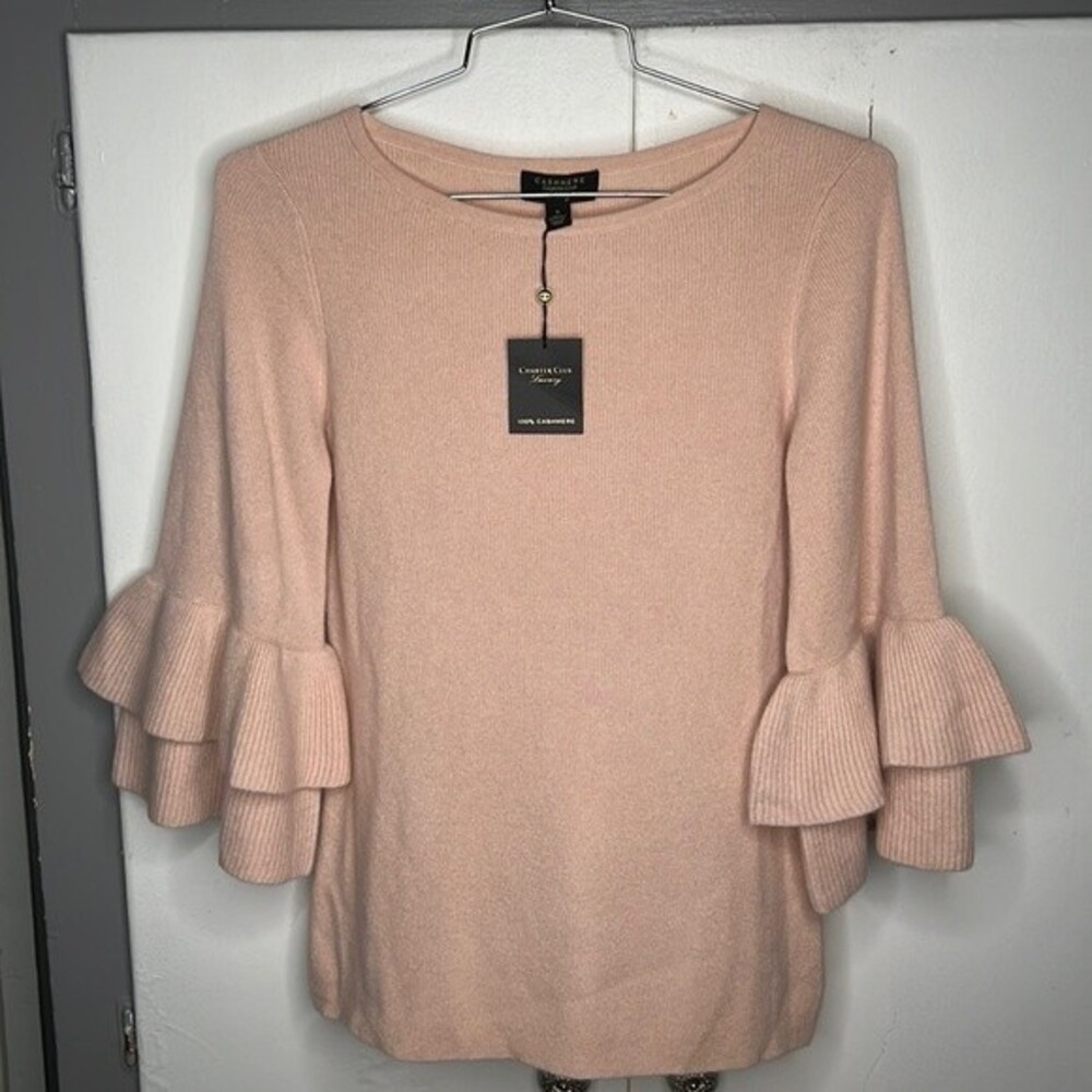 charter club cashmere women’s sweater small pink ruffle sleeves
